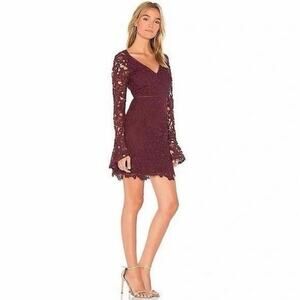 ASTR Lace Cocktail Dress Purple Burgundy Date Night Sheath Mini Size Large